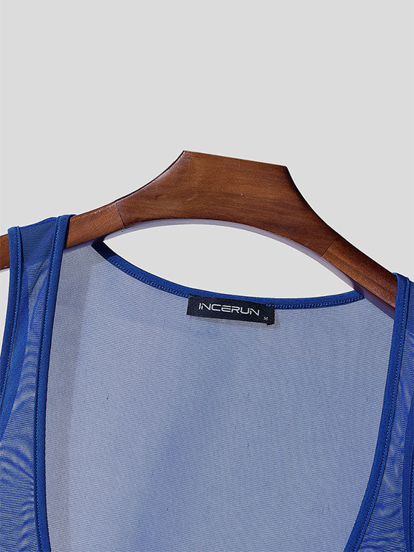 Mens Sheer Mesh Deep V-Neck Tank SKUL16746