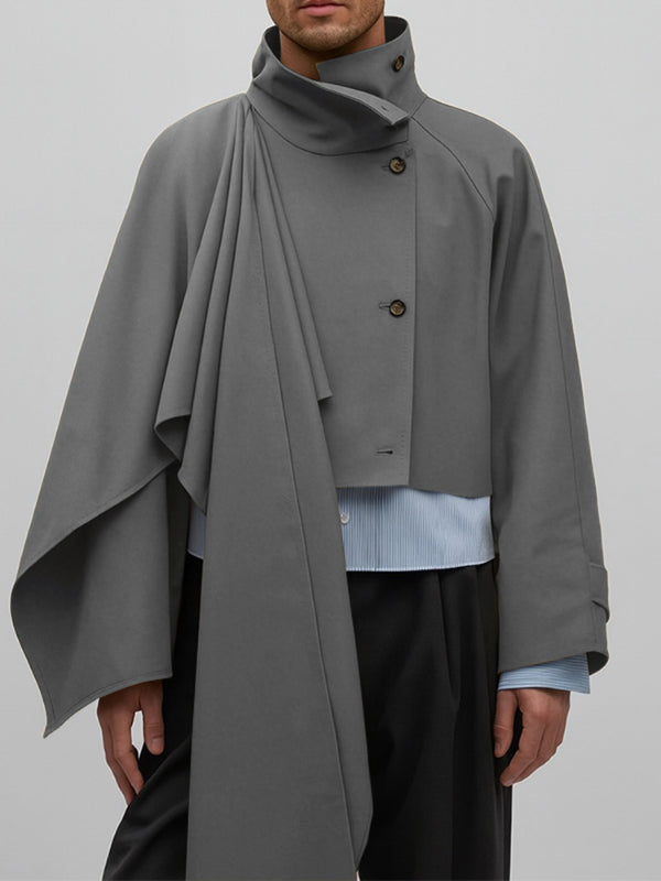 Men's Draped Cape Patchwork Cropped Long Sleeve Blazer SKUL27267