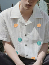 Men's 3D Floral Patchwork Sheer Short Sleeve Shirt SKUL15198