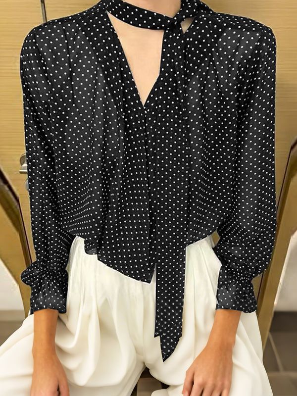 Men's Polka Dot Print Ribbon Long Sleeve Shirt SKUL35278