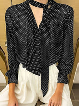 Men's Polka Dot Print Ribbon Long Sleeve Shirt SKUL35278