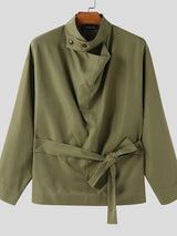 Men's Solid Color Lace Up Long Sleeve Shirt SKUL46165