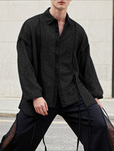 Men's Ribbon Patchwork Hollow Mesh Long Sleeve Shirt SKUL46178