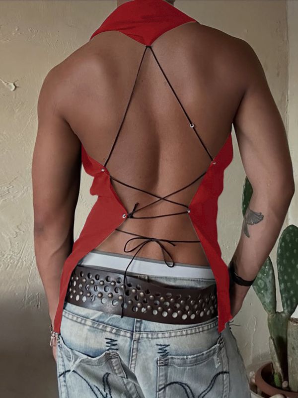 Men's Solid Color Drawstring Waist Tank SKUL45385