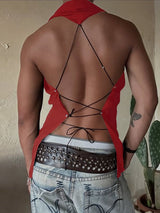 Men's Solid Color Drawstring Waist Tank SKUL45385