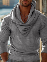 Mens Solid Color Cowl Neck Hoodie SKUK77245