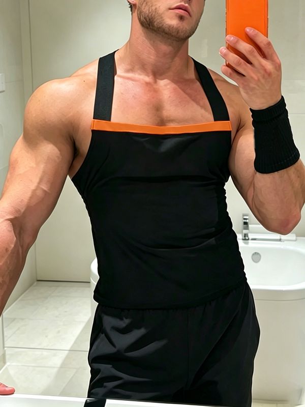 Men's Athletic Contrast Binding Square Neck Muscle Fit Tank SKUL71388