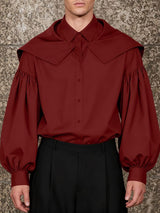 Men's Solid Color Shawl Long Sleeve Shirt SKUL42814