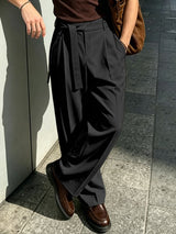 Men's Elegant Minimalist Tie Waist Pleated Draped Wide Leg Pant SKUL68483