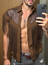 Men's Tassel Patchwork Short Sleeve Shirt SKUL25741