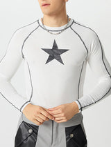 Mens Star Print Topstitching Knit T-Shirt SKUK24674