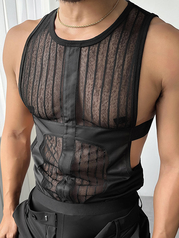 Mens Sexy Sheer Mesh Patchwork Sleeveless Tank SKUK92634