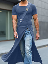 Men's Solid Color Long Split Hem Short Sleeve T-Shirt SKUL20253