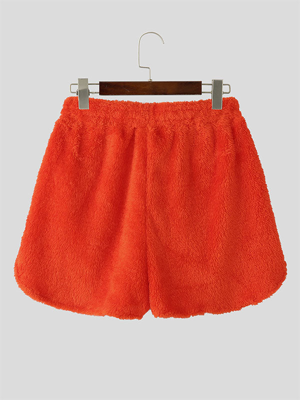 Mens Solid Color Plush Side Slit Casual Short SKUL12434