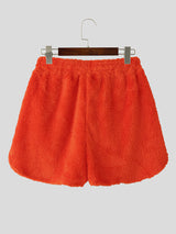 Mens Solid Color Plush Side Slit Casual Short SKUL12434