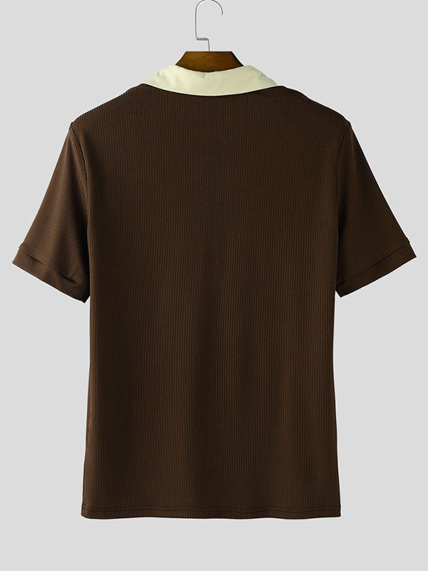 Men's Colorblock Neck Short Sleeve Shirt SKUL21315