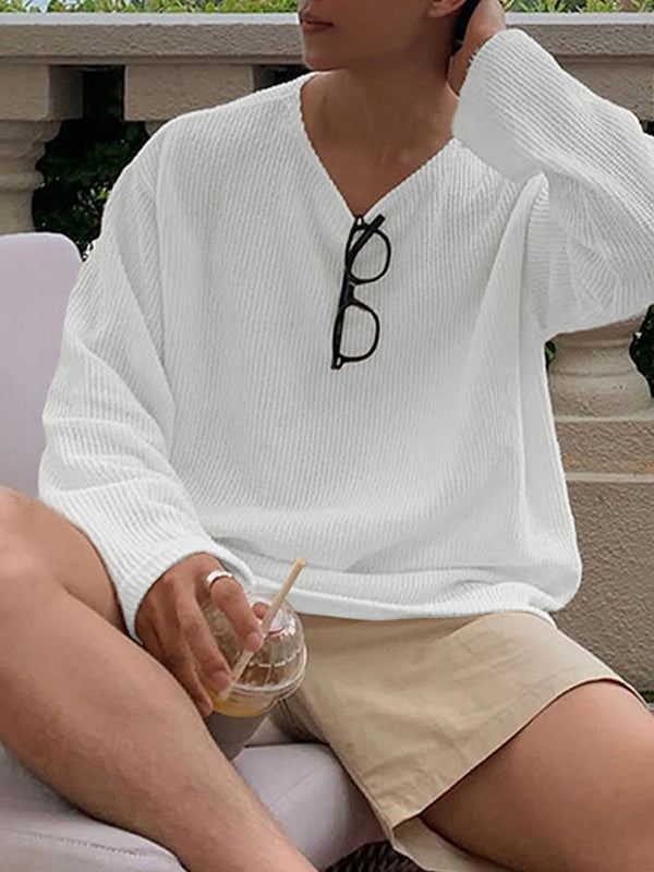 Mens Solid Textured Long Sleeve T-Shirt SKUL02425