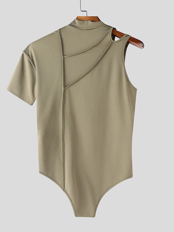 Men's Asymmetric One Shoulder High Neck Bodysuit SKUL50539