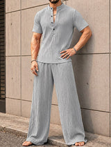 Men's Vintage High Street Mock Neck Pleated Two Pieces Outfit SKUL72653