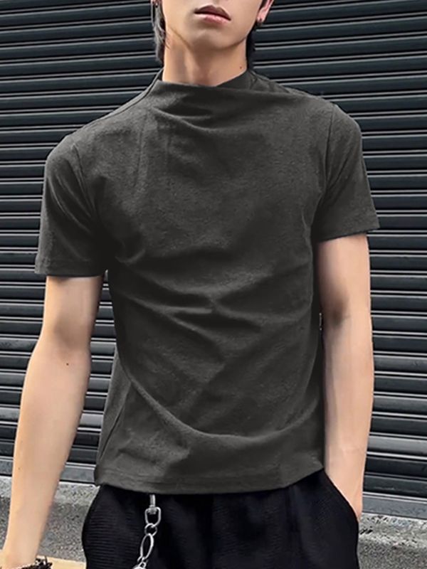Men's Solid Color Mock Neck Base Short Sleeve T-shirt SKUL47686
