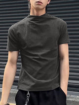 Men's Solid Color Mock Neck Base Short Sleeve T-shirt SKUL47686