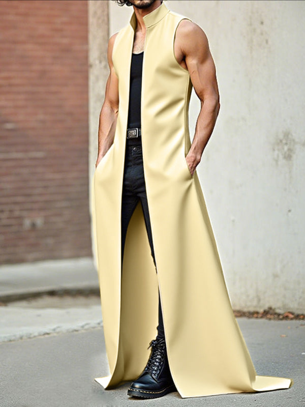 Mens Faux Leather Long Hem Sleeveless Cardigan SKUL26042