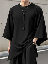 Men's Irregular Hem 3/4 Length Sleeve Crew Neck T-shirt SKUL51884