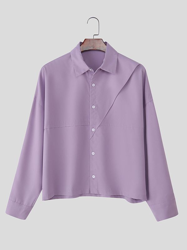 Men's Solid Color Deconstructed Long Sleeve Shirt SKUL39031