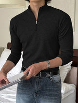 Men's Textured Zip Long Sleeve T-Shirt SKUL38542