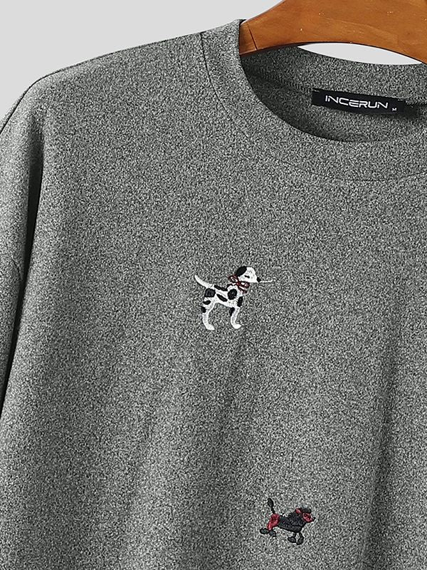 Men's Cartoon Puppy Embroidered Short Sleeve T-Shirt SKUL38902