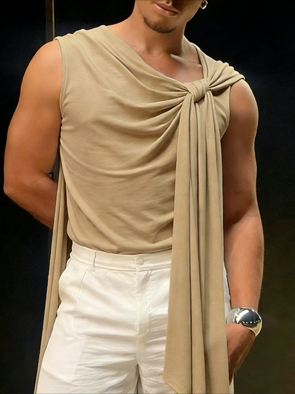 Men's Avant-Garde Deconstructed Asymmetric Draped Ribbon Tied Muscle Tank SKUL64902