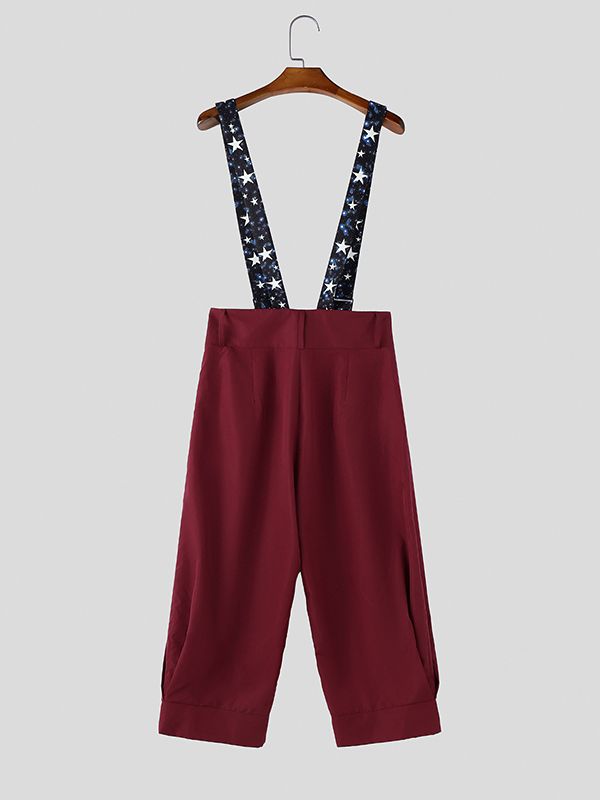 Men's Vintage British Star Printed Double-Button Wide High-Waistband Overall SKUL63185
