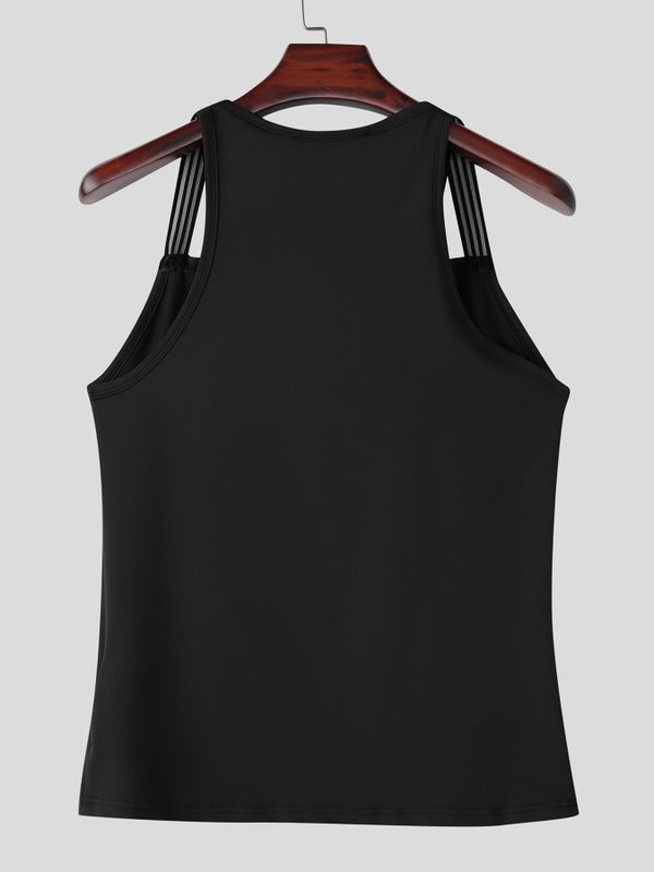 Men's Clean Fit Collarless Deep-V Snap Button Tank SKUL74871