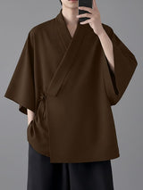 Men's Solid Color Asymmetric Placket 3/4 Length Sleeve Cardigan SKUL50533