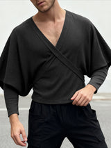 Men's Knit Textured Bat Sleeve T-shirt SKUL45310