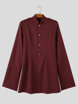Men's Avant-Garde Runway Slit Cape Sleeve Gold Button Long Sleeve Stand Collar Knee Length Blazer SKUL81218