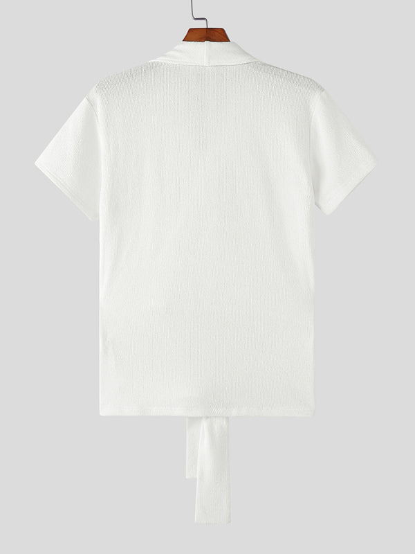 Mens Textured Lace-Up Short Sleeve T-Shirt SKUL11446