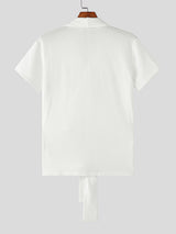 Mens Textured Lace-Up Short Sleeve T-Shirt SKUL11446