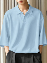 Men's Avant-Garde High-Street Deep V-Neck Ribbed Knit Polo Shirt SKUL74629
