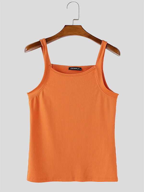 Mens Solid Color Textured Square Neck Tank SKUL11814