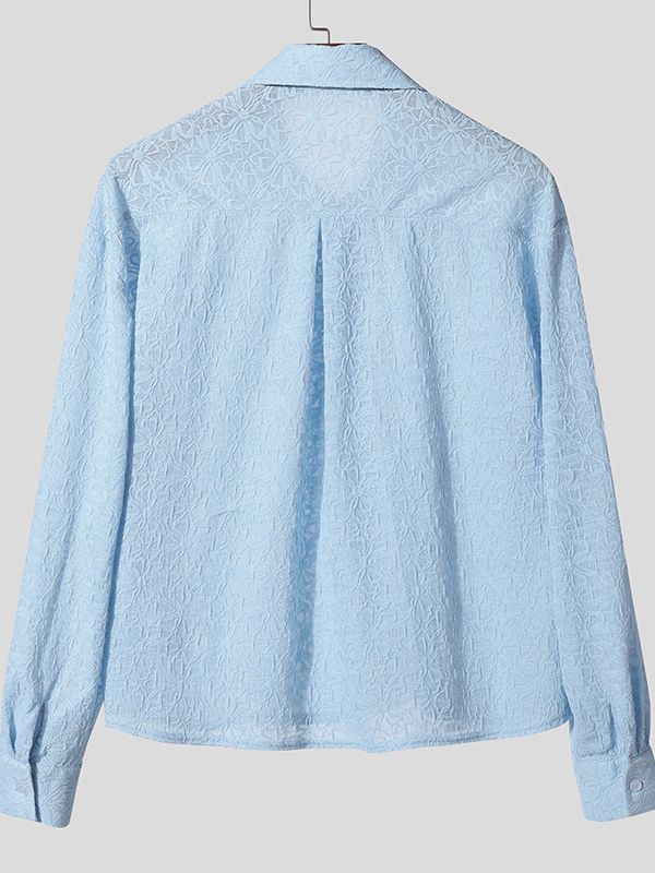 Men's Jacquard Textured Sheer Long Sleeve Shirt SKUL38886