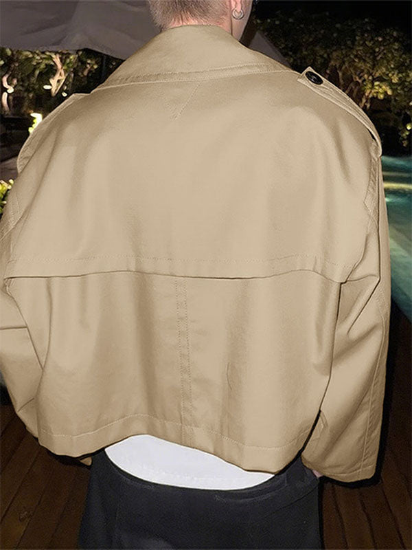 Men's Solid Color Cropped Casual Long Sleeve Jacket SKUL25781