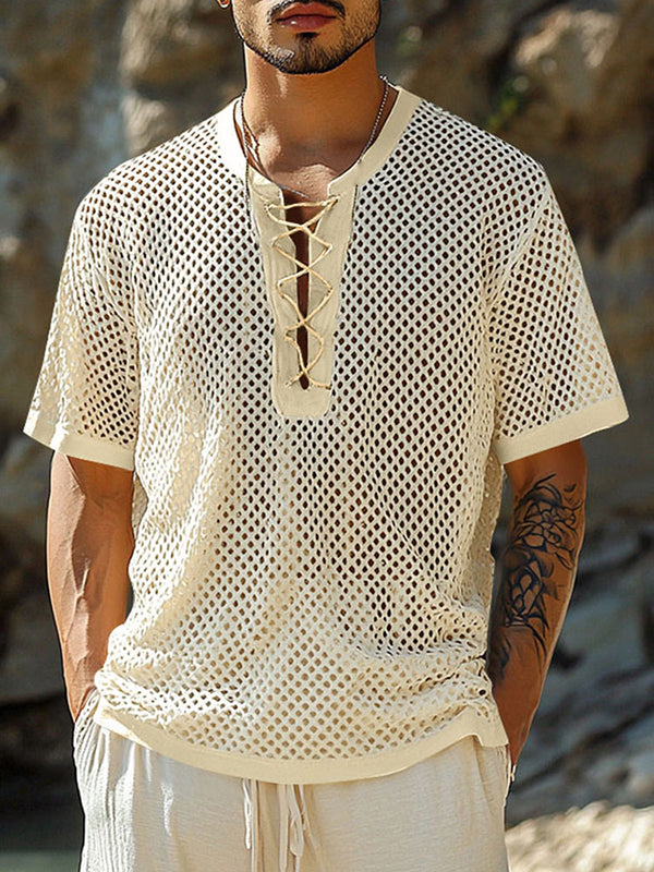 Mens Hollow Mesh Short Sleeve T-Shirt SKUL11772