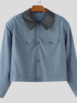 Men's Striped Lapel Cropped Long Sleeve Jacket SKUL37255