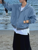 Men's Deconstructed Cropped Zip Long Sleeve Hoodie SKUL40098