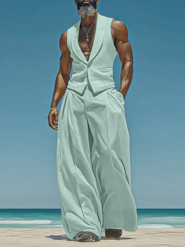 Mens Solid Color Loose Two Pieces Outfit SKUL18946