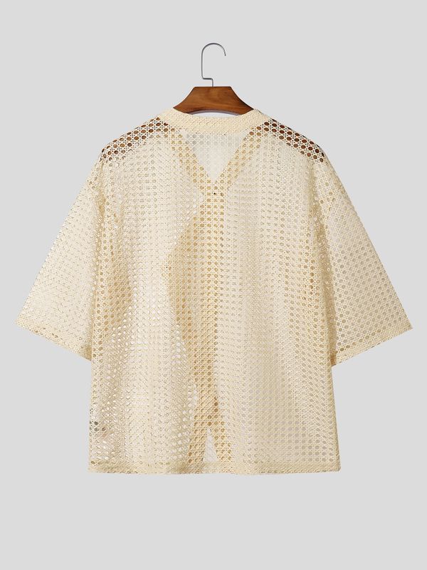Men's Asymmetric Sheer Mesh Short Sleeve Shirt SKUL60239