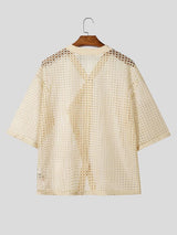 Men's Asymmetric Sheer Mesh Short Sleeve Shirt SKUL60239