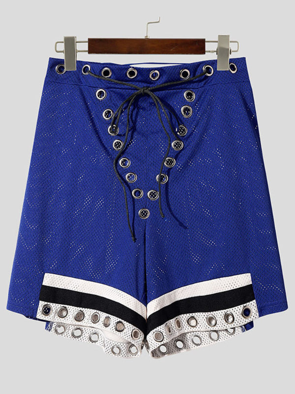 Men's Solid Color Metal Eyelet Casual Shorts SKUL15176
