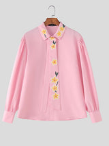 Men's Floral Printed Tie Long Sleeve Shirt SKUL44947